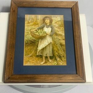 Framed Nostalgic Girl with Flowers Print Armstrong & Haugen CA 9x11” Vintage